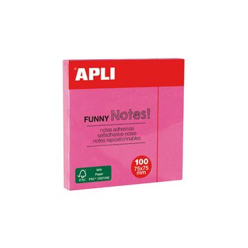 APLI Notes adhésives "FUNNY Notes!", 75 x 75 mm, rose fluo