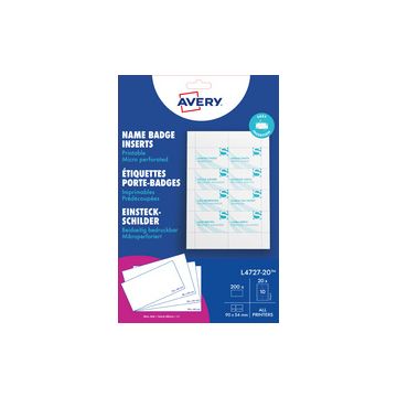AVERY Insert imprimable pour badge, 86 x 55 mm, blanc AVERY Insert imprimable pour badge, 86 x 55 mm, blanc