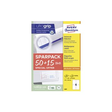 AVERY Zweckform Étiquette universelle, 105 x 148 mm, 50+15 AVERY Zweckform Étiquette universelle, 105 x 148 mm, 50+15