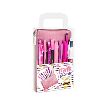 BIC Kit d'écriture "PINK & PURPLE" avec trousse, 10 pièces