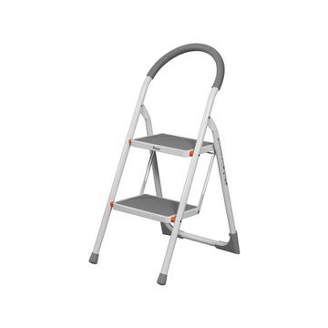 Bradas Escabeau pliable en acier, 3 niveaux, blanc/gris