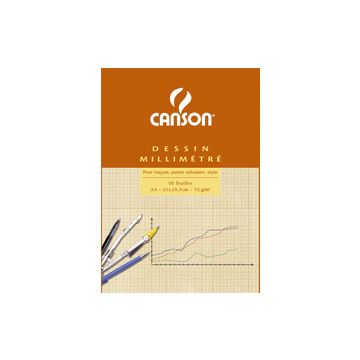 CANSON Bloc de papier millimétré, A3, 90 g/m2, bleu