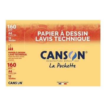 CANSON Papier à dessin Lavis technique, 240 x 320 mm, blanc