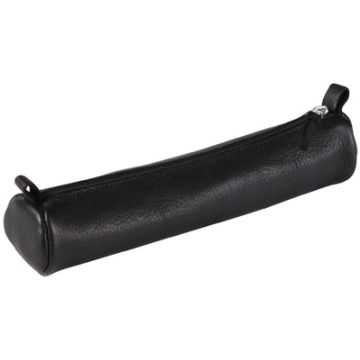 Clairefontaine Trousse petite ronde, cuir noir vieilli