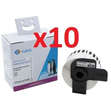Ruban cassette compatible Brother DK-22225 - Pack de 10 Blanc