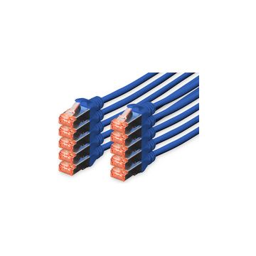 DIGITUS Câble de brassage Cat.6, S/FTP, 0,25 m, par 10, bleu