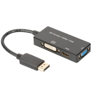 DIGITUS Convertisseur 3en1 DisplayPort 1.2, DP- HDMI+DVI+VGA