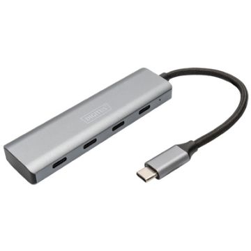 DIGITUS Hub USB-C, 4 ports, 4x USB C 3.1 Gen 1, gris foncé