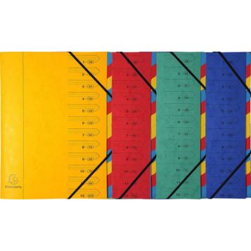 EXACOMPTA Trieur, A4, carton, 12 compartiments, assorti x8