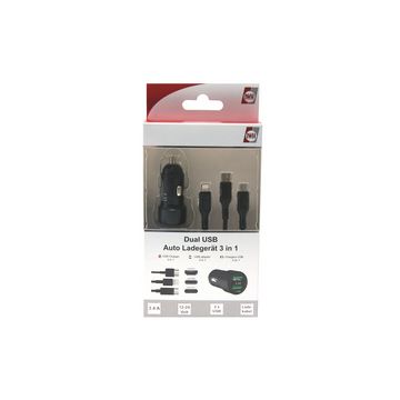 IWH Chargeur USB pour voiture "3EN1", 12/24 V, noir