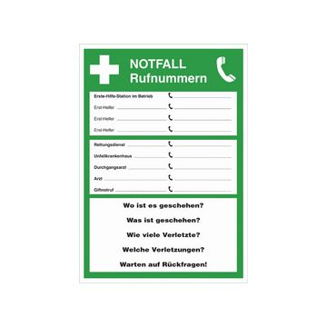 LEINA Hinweisschild "Notfall-Rufnummern"