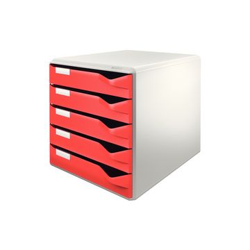 LEITZ Module de classement, 5 tiroirs, gris-clair/rouge