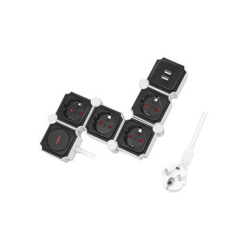 LogiLink Bloc multiprises flexible, avec 2x USB, noir/blanc LogiLink Bloc multiprises flexible, avec 2x USB, noir/blanc