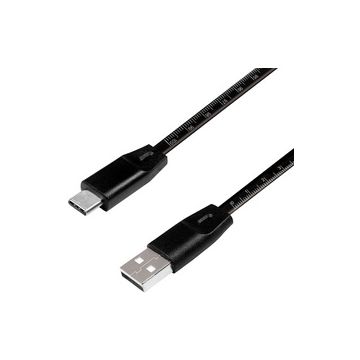 LogiLink Câble USB 2.0 avec règle, USB-A - USB-C mâle, noir