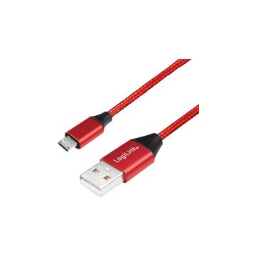 LogiLink Câble USB 2.0, USB-A - Micro USB, 0,3 m, rouge