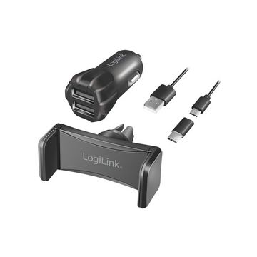LogiLink Chargeur de voiture USB & support pour smartphone