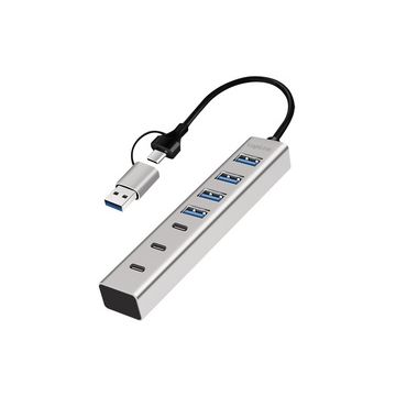 LogiLink Hub USB 3.0, 7 ports, 4x USB-A / 3x USB-C, argent