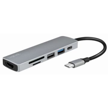 LogiLink Hub multifonction USB-C 6-en-1, argenté