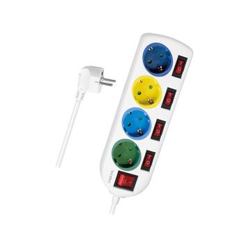 LogiLink Steckdosenleiste, 4-fach mit 5 Schaltern,mehrfarbig