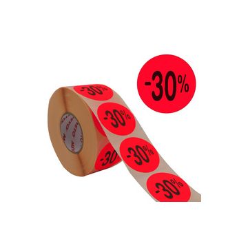 METO Étiquette promotionnelle "-30%", rond, rouge fluo