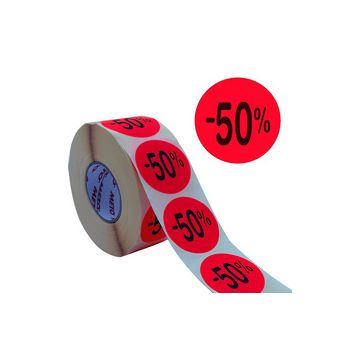 METO Étiquette promotionnelle "-50%", rond, rouge fluo