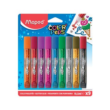 Maped Colle pailletée COLOR'PEPS, 9 x 10,5 ml, carte blister Maped Colle pailletée COLOR'PEPS, 9 x 10,5 ml, carte blister