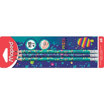 Maped Crayon de papier PIXEL PARTY, avec gomme, blister de 6