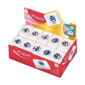 Maped Gomme en plastique Essentials Soft, blanc, présentoir x40
