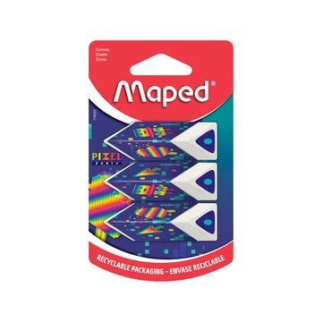 Maped Gomme en plastique Pyramide PIXEL PARTY, blister de 3