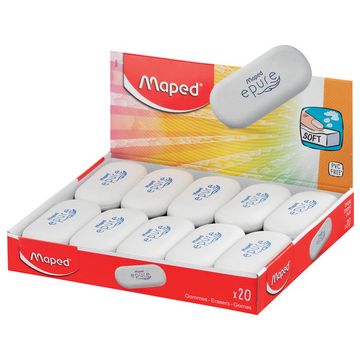 Maped Gomme plastique Epure, ovale, blanc, présentoir de 20 x20