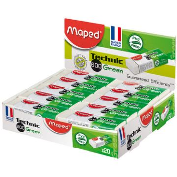 Maped Gomme plastique Technic  600 Green, présentoir de 20 x20