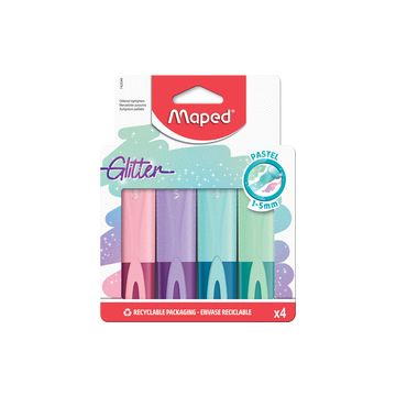 Maped Surligneur Glitter PASTEL, étui carton de 4 Maped Surligneur Glitter PASTEL, étui carton de 4