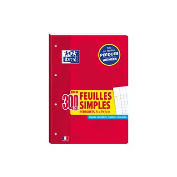 Oxford Bloc de feuilles simples perforées, A4, seyès