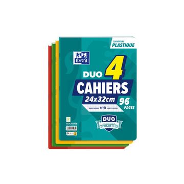 Oxford Cahier à pochettes DUO, 240 x 320 mm, seyès,pack de 4
