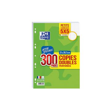 Oxford Copies doubles perforées, A4, quadrillé, avec marge