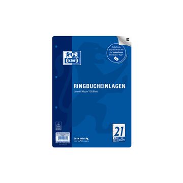 Oxford Feuillets pour classeur, A4, ligné, 100 feuilles