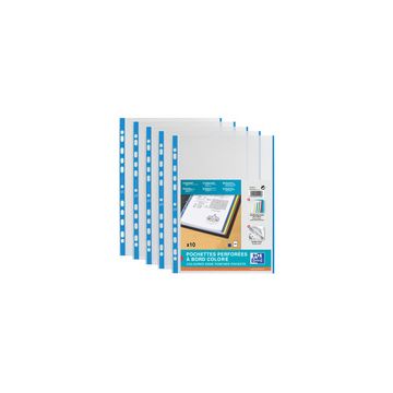 Oxford Pochettes perforées, A4 avec bords colorés, PP, bleu