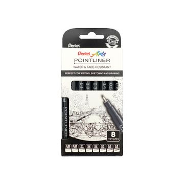 Pentel Feutre technique permanent Pointliner, set de 8, noir