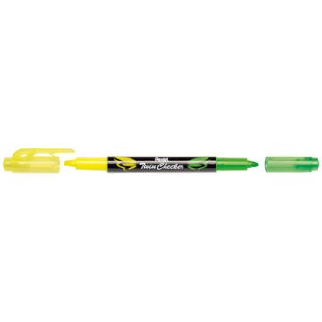 Pentel Surligneur "TWIN CHECKER", 2 pointes, jaune / vert