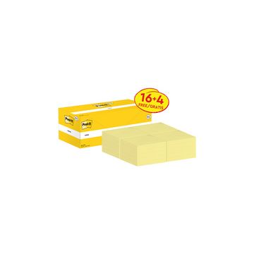 Post-it Bloc-notes adhésif, 76 x 76 mm, jaune, 16+4 gratuits