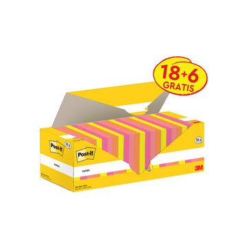 Post-it Bloc-notes adhésif, 76x76 mm, coloré, 18+6 gratuits