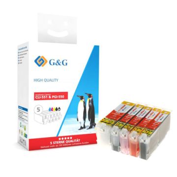 Cartouches compatibles premiums Canon 6509B008 / CLI-551 - multipack 4 couleurs : noire, cyan, magenta, jaune