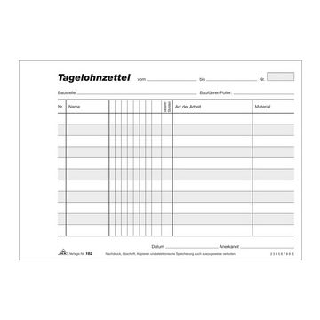 RNK Verlag Vordruck "Tagelohnzettel", Block, SD, DIN A5 quer