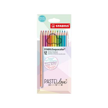 STABILO Crayon de couleur aquacolor Pastellove, étui de 12
