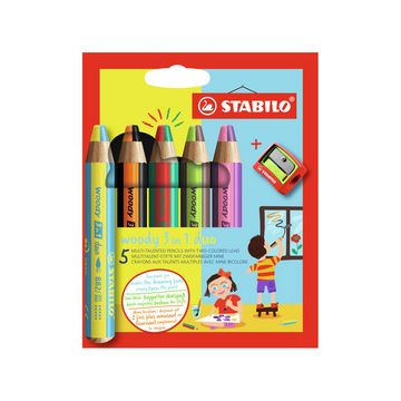 STABILO Crayon multi-talents woody 3 en 1 duo, étui de 5