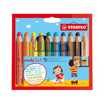 STABILO Crayon multi-talents woody 3 en 1, étui de 18 Pastel
