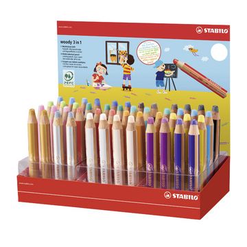 STABILO Crayon multi-talents woody 3 en 1, présentoir de 48
