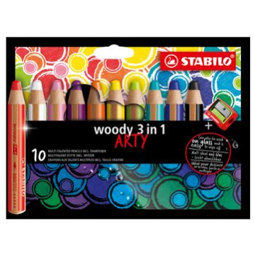 STABILO Crayon multi-talents woody 3en1, étui de 10 ARTY