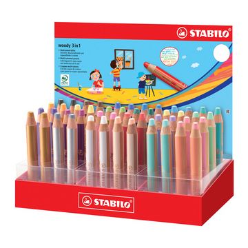 STABILO Crayons multi-talents woody 3 en 1, présentoir de 48