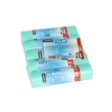 STARPAK Sac poubelle HDPE, 20 litres, vert menthe x5
